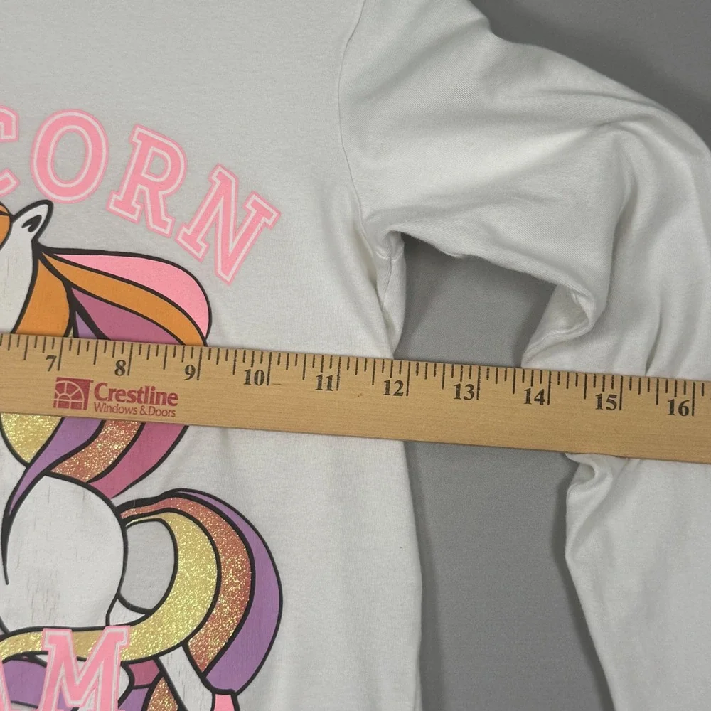 H&M Unicorn Team Graphic Tee Kids Size 6X/7 White Excellent Long Sleeve Glitter